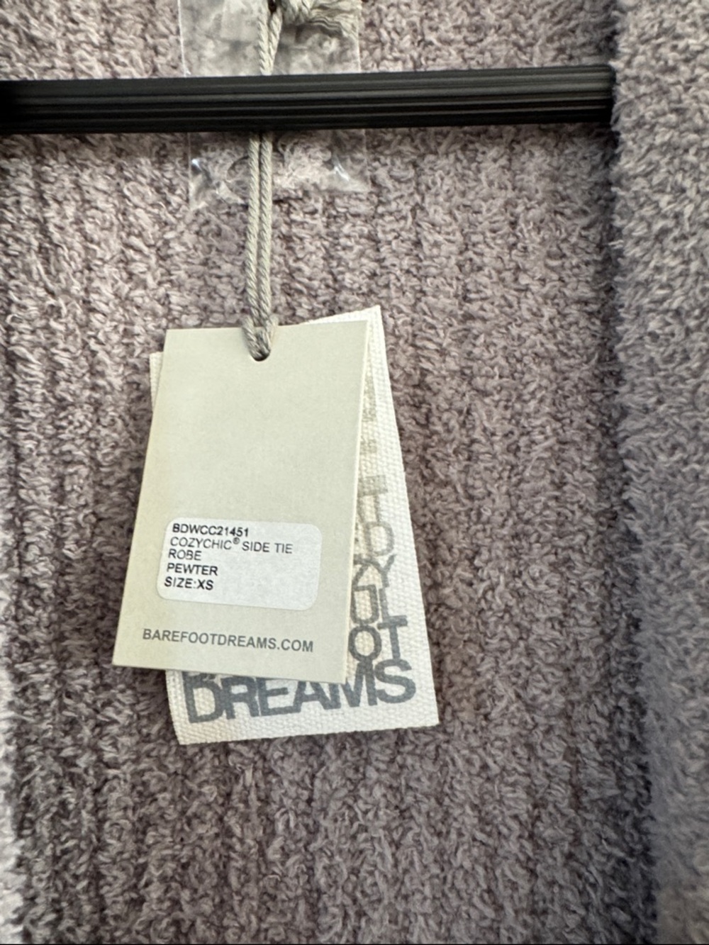 Barefoot Dreams CozyChic Side Tie Robe Pewter XS NWT - Picture 2 of 6
